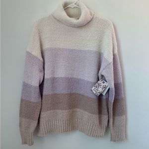 Pink Republic Striped Teddy Turtleneck Sweater